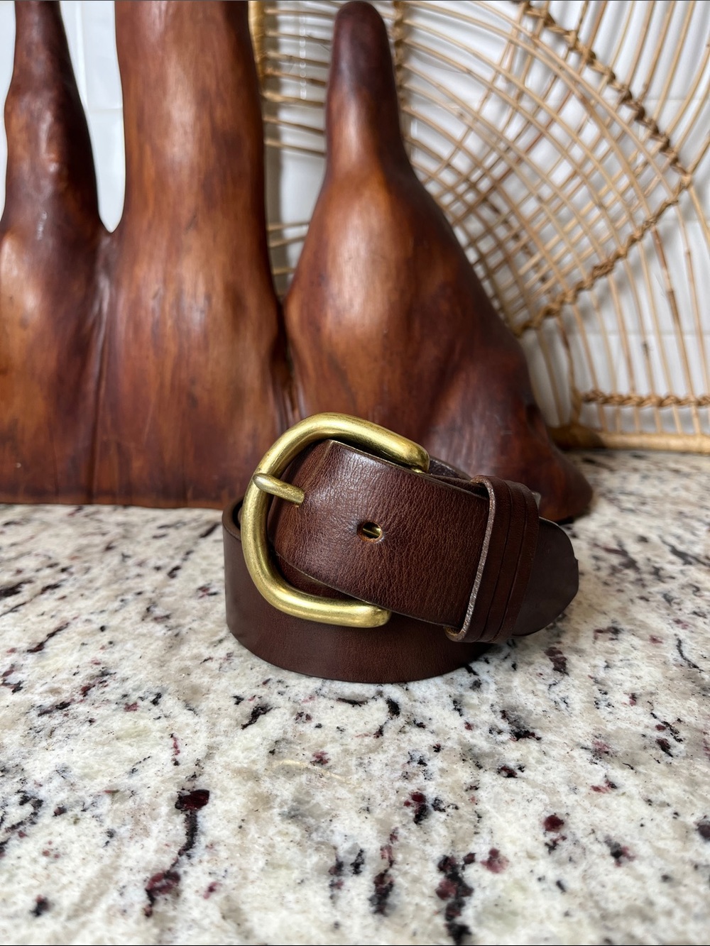 Eddie Bauer Brown Leather Belt with Brass-Tone Buckle